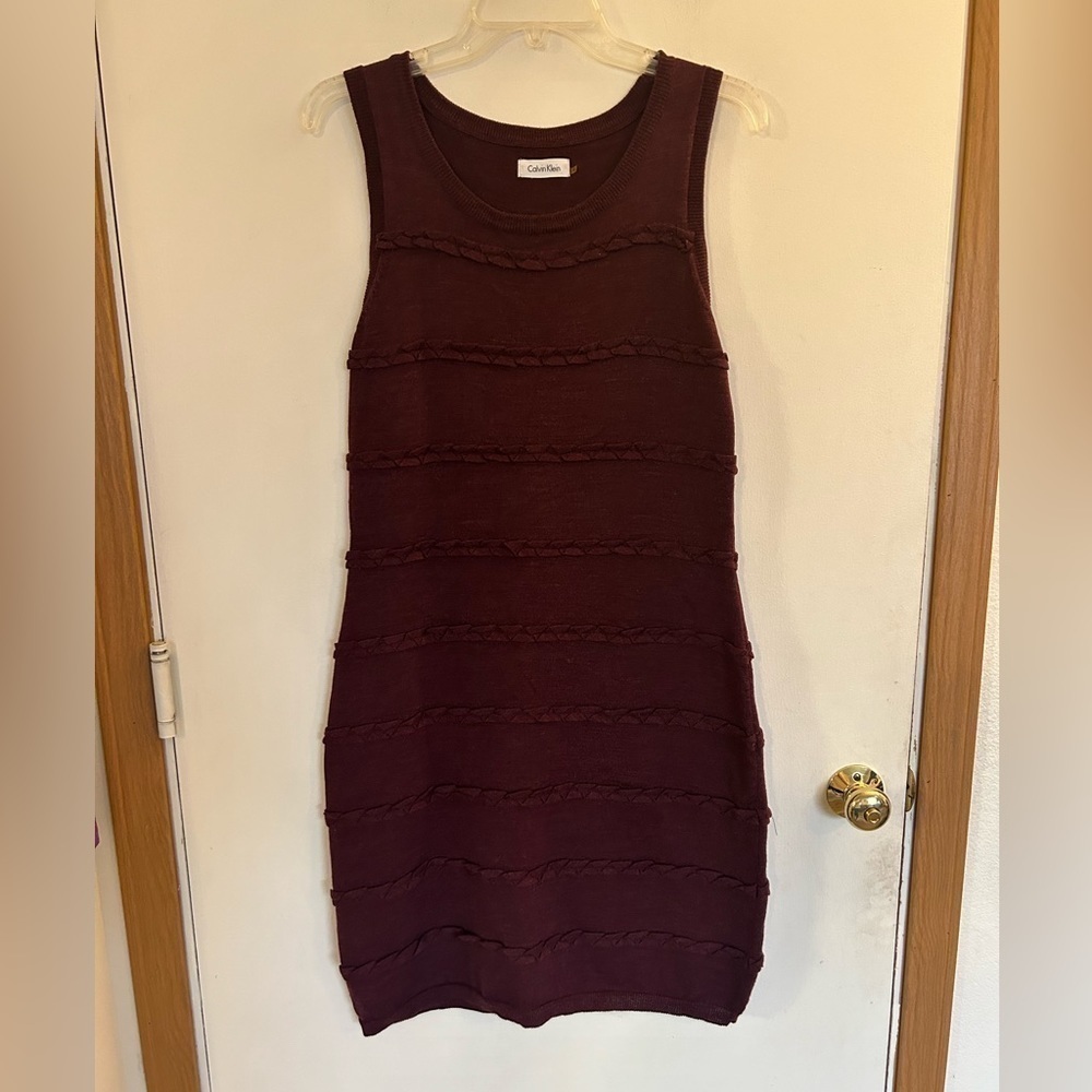 Calvin Klein, medium 50% wool 50% acrylic sleeveless burgundy dress